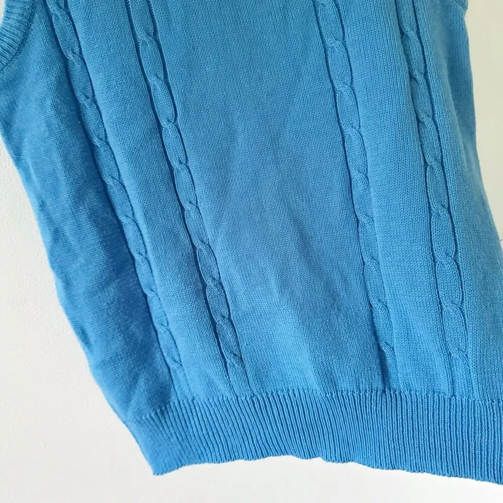 Vtg 70s 80s Preppy Grandpa Cable Knit Sweater Vest Mens Large Blue Acrylic Boho